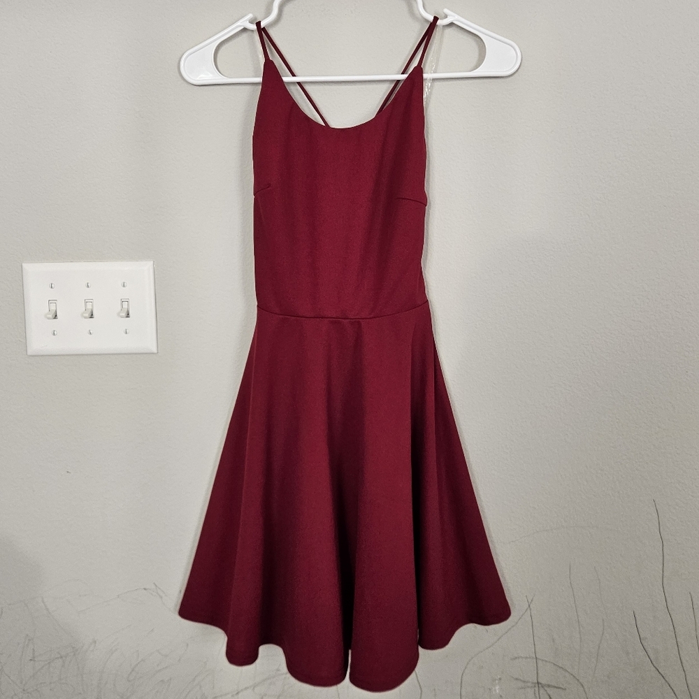 Elegant Burgundy TRAC Spaghetti Strap Mini Dress Size Small